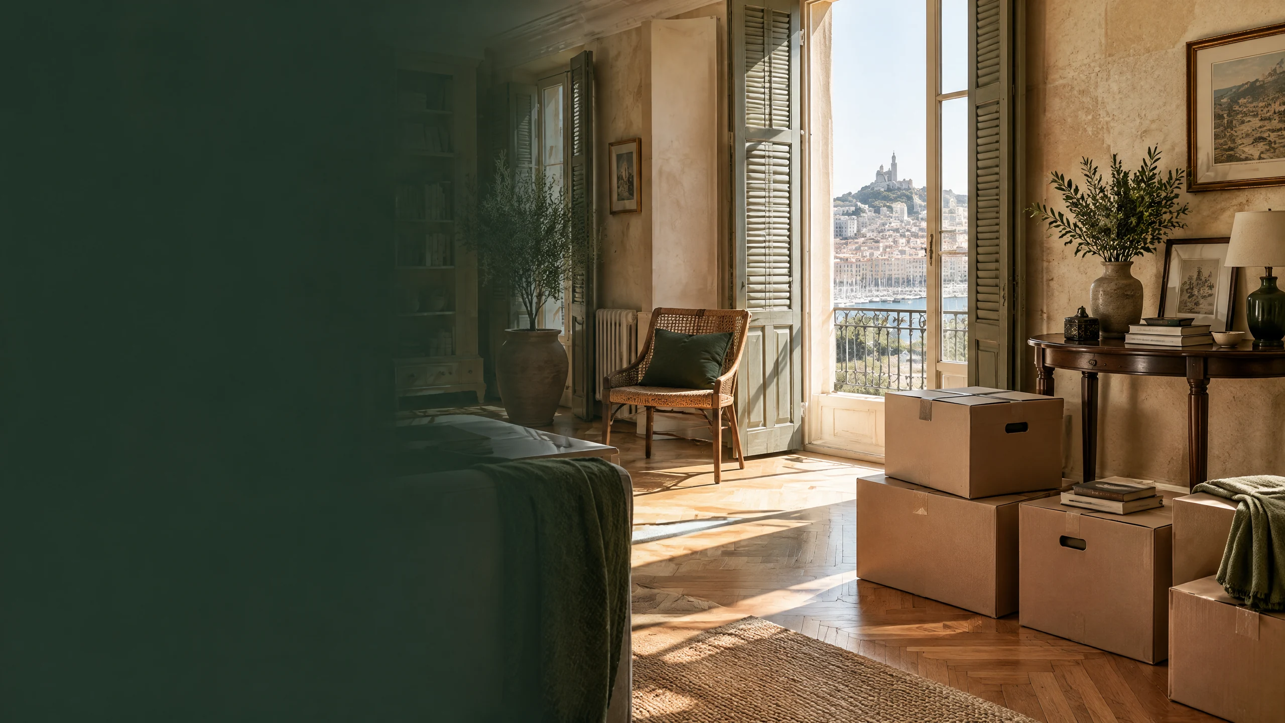 Illustration d’un intérieur provençal ordonné, avec des affaires à trier soigneusement